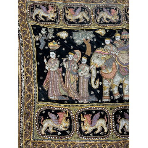 811 - A SOUTH EAST ASIAN METAL THREAD EMBROIDERED PANEL, 

150cm x 102cm