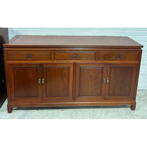 768 - A 20TH CENTURY CHINESE HARD WOOD SIDEBOARD,

153cm x 85cm x 45cm