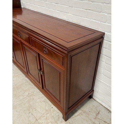 768 - A 20TH CENTURY CHINESE HARD WOOD SIDEBOARD,

153cm x 85cm x 45cm