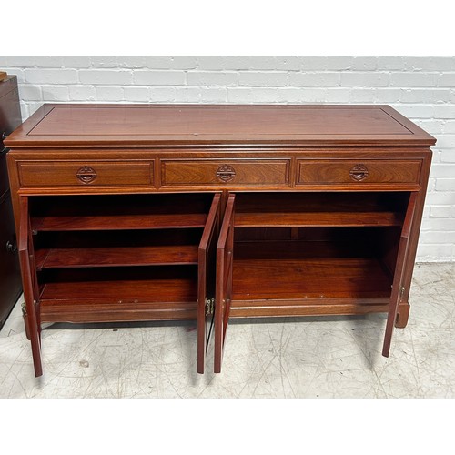 768 - A 20TH CENTURY CHINESE HARD WOOD SIDEBOARD,

153cm x 85cm x 45cm