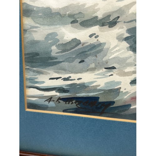 784 - A WATERCOLOUR PAINTING ON PAPER DEPICTING FISHERMEN IN A BOAT ON STORMY SEAS, 

Signed indistinctly ... 