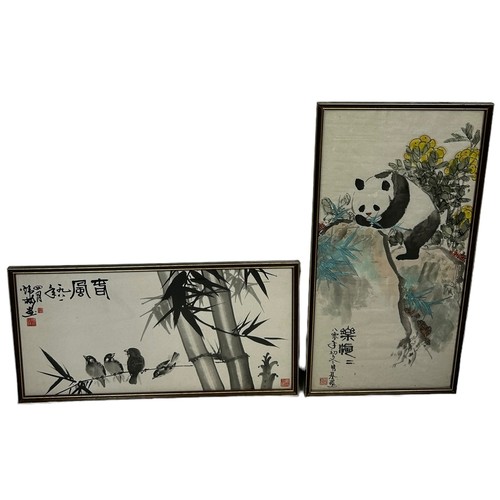 785 - TWO CHINESE WATERCOLOURS, SECOND HALF 20TH CENTURY, 

One depicting panda bear, the other birds on b... 