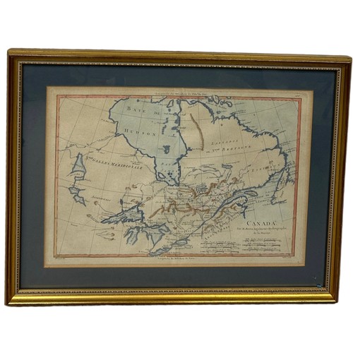 820 - RIGOBERT BONNE (1727-1795): A MAP OF EAST CANADA CIRCA 1770, 

37cm x 26cm 

Mounted in a frame and ... 