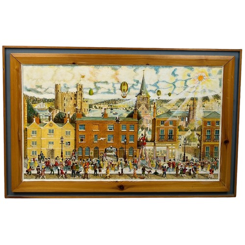 801 - AN OIL PAINTING ON BOARD TITLED 'A ROCHESTER FESTIVAL' BY DAVID THOMPSON,

78cm x 46cm 

Mounted in ... 