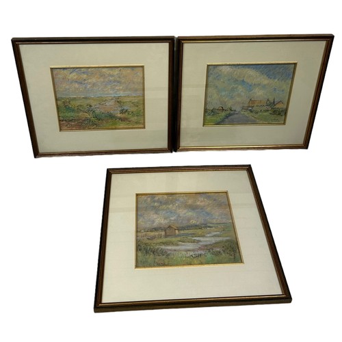 806 - WINIFRED MENDHAM: THREE WATERCOLOURS DEPICTING NORFOLK, THORNHAM, SHAMMAR AND STIFFKEY MARSH, 

26cm... 