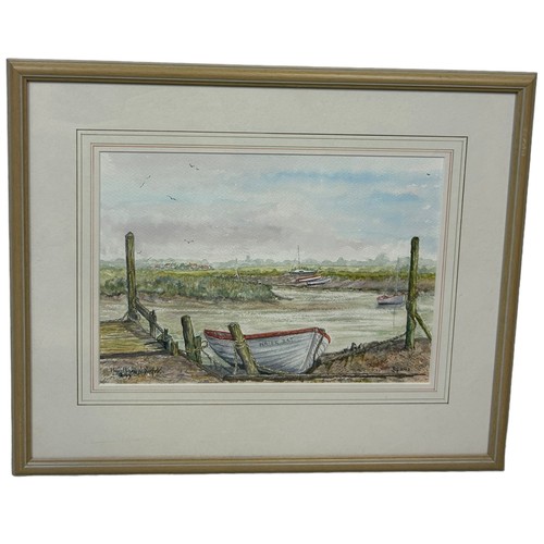 803 - A WATERCOLOUR PAINTING DEPICTING THORNHAM QUAY, NORFOLK, 

Signed B.G. 

32cm x 23cm

Mounted in a f... 