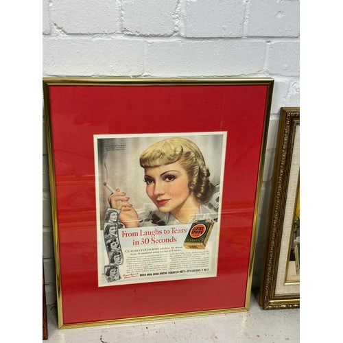 775 - TOBACCIANA: A GROUP OF FRAMED LUCKY STRIKE CIGARETTES ADVERTISING, TO INCLUDE A METAL SIGN, 

Each f... 