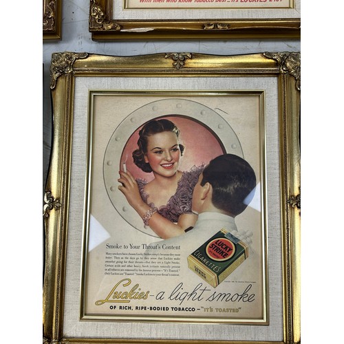 775 - TOBACCIANA: A GROUP OF FRAMED LUCKY STRIKE CIGARETTES ADVERTISING, TO INCLUDE A METAL SIGN, 

Each f... 