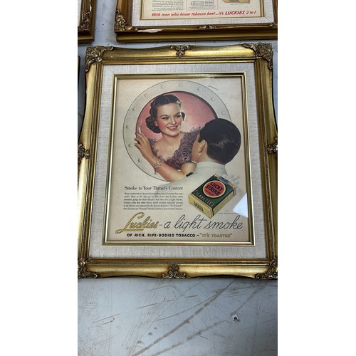 775 - TOBACCIANA: A GROUP OF FRAMED LUCKY STRIKE CIGARETTES ADVERTISING, TO INCLUDE A METAL SIGN, 

Each f... 