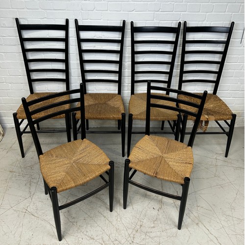 761 - A SET OF SIX GIO PONTI (ITALIAN 1891-1979) STYLE LADDER BACK CHAIRS, 

To include four large chairs ... 