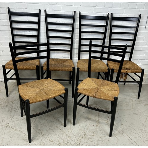 761 - A SET OF SIX GIO PONTI (ITALIAN 1891-1979) STYLE LADDER BACK CHAIRS, 

To include four large chairs ... 