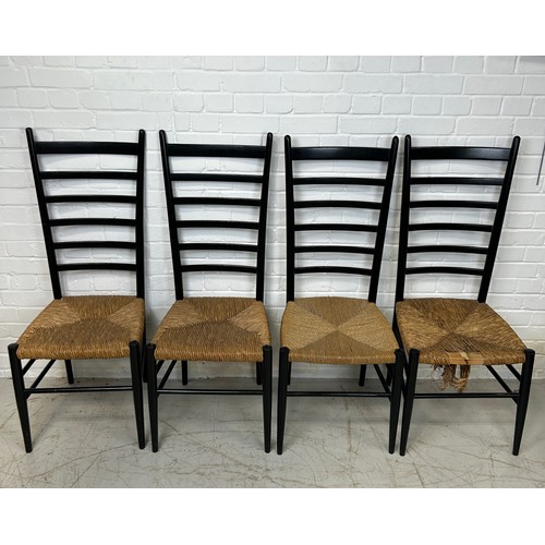 761 - A SET OF SIX GIO PONTI (ITALIAN 1891-1979) STYLE LADDER BACK CHAIRS, 

To include four large chairs ... 