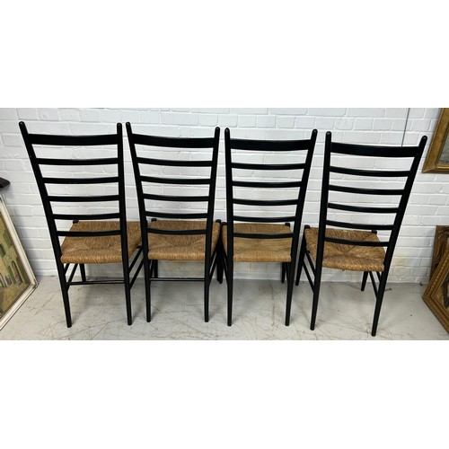 761 - A SET OF SIX GIO PONTI (ITALIAN 1891-1979) STYLE LADDER BACK CHAIRS, 

To include four large chairs ... 