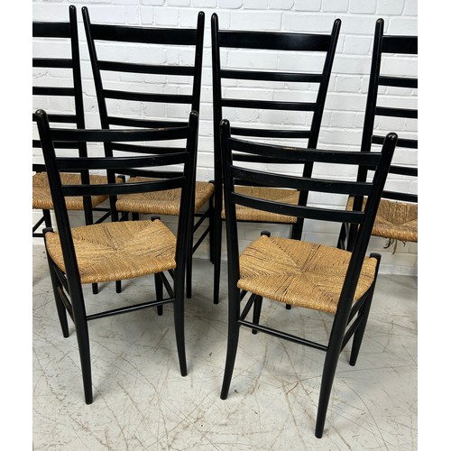 761 - A SET OF SIX GIO PONTI (ITALIAN 1891-1979) STYLE LADDER BACK CHAIRS, 

To include four large chairs ... 