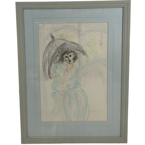 788 - TOM MERRIFIELD (B.1933-2021): A LARGE PASTEL DRAWING ON PAPER DEPICTING A LADY, 

76cm x 50cm 

Moun... 