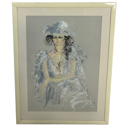 791 - TOM MERRIFIELD (B.1933-2021): A LARGE PASTEL DRAWING ON PAPER DEPICTING A LADY,

91cm x 63cm 

Mount... 