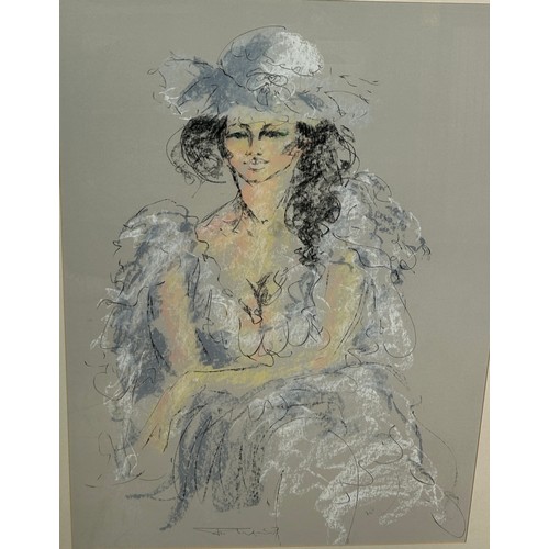 791 - TOM MERRIFIELD (B.1933-2021): A LARGE PASTEL DRAWING ON PAPER DEPICTING A LADY,

91cm x 63cm 

Mount... 