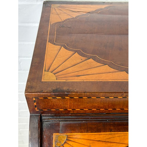 767 - A 19TH CENTURY SHERATON REVIVAL ROLL TOP BUREAU WITH MARQUETRY INLAID SHELLS, 

Opening to reveal a ... 