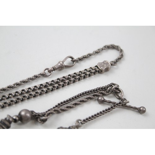 192 - TWO SILVER ANTIQUE ALBERTINA CHAINS WITH TASSELS,

Weight: 22gms