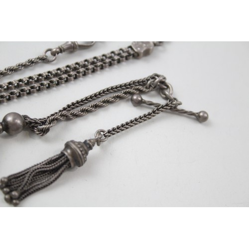 192 - TWO SILVER ANTIQUE ALBERTINA CHAINS WITH TASSELS,

Weight: 22gms