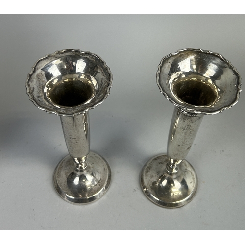 11 - A MATCHED PAIR OF SILVER POSY VASES 18cm H