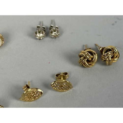 56 - SIX PAIRS OF GOLD EARRINGS TO INCLUDE ONE PAIR SET WITH SMALL DIAMONDS, ANOTHER WITH PEARLS (12) Tot... 