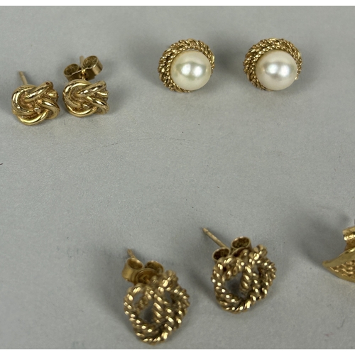 56 - SIX PAIRS OF GOLD EARRINGS TO INCLUDE ONE PAIR SET WITH SMALL DIAMONDS, ANOTHER WITH PEARLS (12) Tot... 