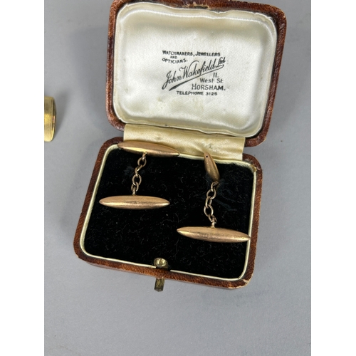 59 - FOUR PAIRS OF CUFFLINKS TO INCLUDE TWO 9CT GOLD PAIRS, ONE SET WITH OVAL CUT AMETHYSTS ALONG WITH SI... 