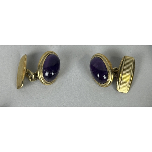 59 - FOUR PAIRS OF CUFFLINKS TO INCLUDE TWO 9CT GOLD PAIRS, ONE SET WITH OVAL CUT AMETHYSTS ALONG WITH SI... 