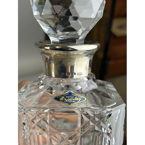 7 - ASPREY AND CO: A BRIERLEY CRYSTAL DECANTER WITH SILVER COLLAR 26cm H