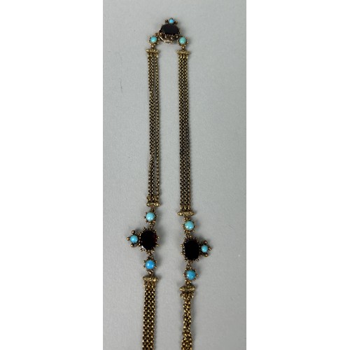 2 - A GARNET AND TURQUOISE NECKLACE CIRCA 1820'S 
Designed as oval mixed-cut foil backed garnets support... 