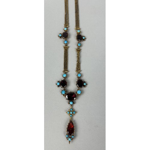 2 - A GARNET AND TURQUOISE NECKLACE CIRCA 1820'S 
Designed as oval mixed-cut foil backed garnets support... 