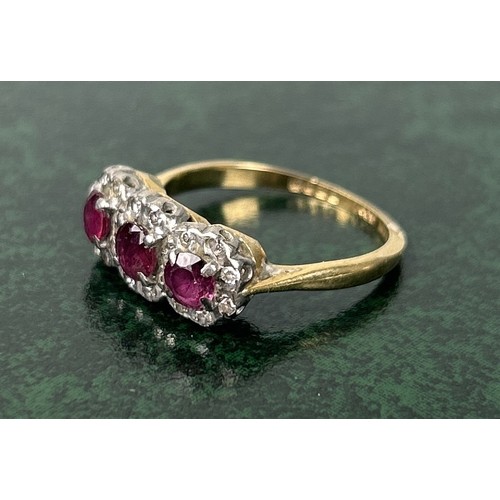 38 - AN 18CT GOLD ENGAGEMENT RING SET WITH RUBIES AND DIAMONDS Weight: 3.5gms