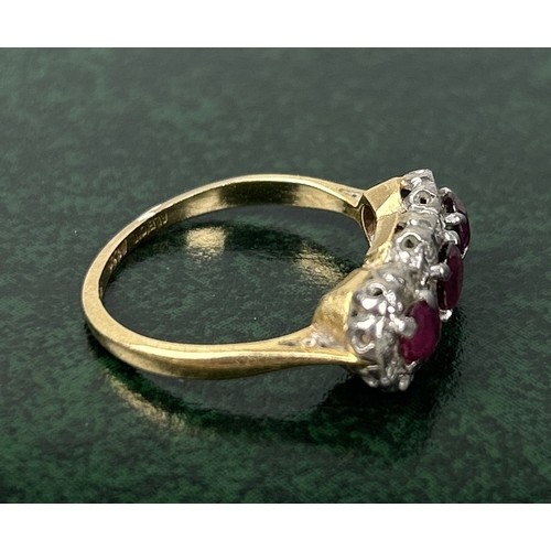 38 - AN 18CT GOLD ENGAGEMENT RING SET WITH RUBIES AND DIAMONDS Weight: 3.5gms