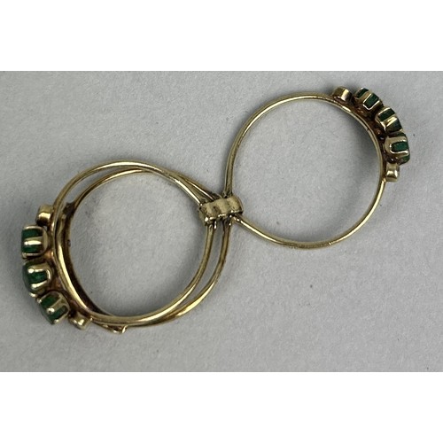 47 - A TRILOGY OF 14CT GOLD RINGS SET WITH EMERALDS AND WHITE STONES Each marked 585. Weight: 3.4gms