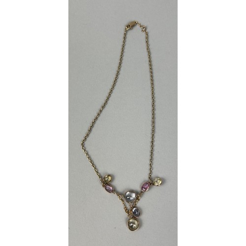 43 - AN ANTIQUE 9CT GOLD NECKLACE SET WITH COLOURED SAPPHIRES The clasp stamped 375. Weight: 6.6gms