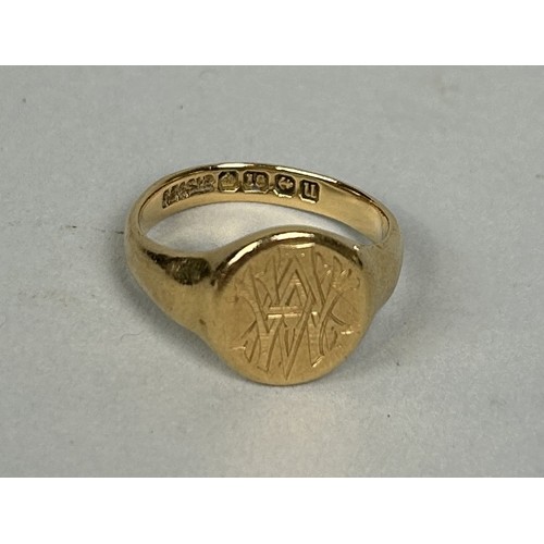 53 - AN 18CT GOLD MASONIC SIGNET RING Weight: 9.2gms