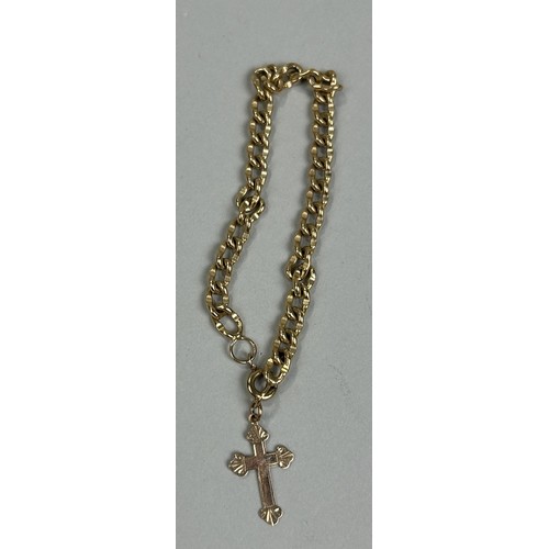 55 - A 9CT GOLD BRACELET WITH 9CT CROSS Weight: 11.1gms