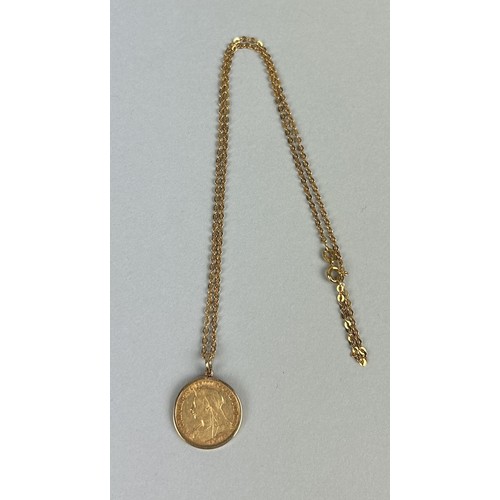 71 - A 1900 VICTORIAN GOLD HALF SOVEREIGN ON 9CT GOLD CHAIN Weight: 7.2gms