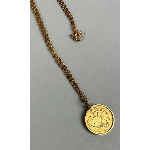 72 - A 1900 VICTORIAN GOLD HALF SOVEREIGN ON 9CT GOLD CHAIN Weight: 7.2gms