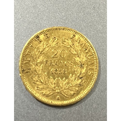 76 - A NAPOLEON III 20 FRANCS GOLD COIN Weight: 6.4gms