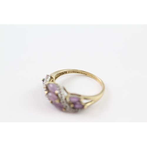 124 - A 9CT GOLD AMETHYST, LAVENDER JADE AND DIAMOND DRESS RING Weight: 2.9gms