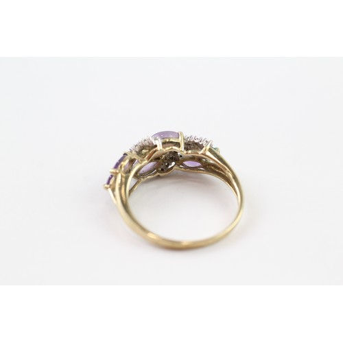 124 - A 9CT GOLD AMETHYST, LAVENDER JADE AND DIAMOND DRESS RING Weight: 2.9gms