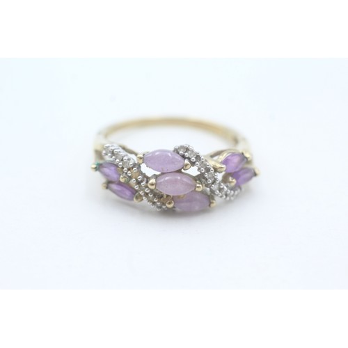 124 - A 9CT GOLD AMETHYST, LAVENDER JADE AND DIAMOND DRESS RING Weight: 2.9gms