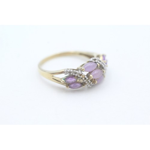 124 - A 9CT GOLD AMETHYST, LAVENDER JADE AND DIAMOND DRESS RING Weight: 2.9gms