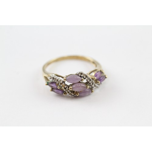 124 - A 9CT GOLD AMETHYST, LAVENDER JADE AND DIAMOND DRESS RING Weight: 2.9gms