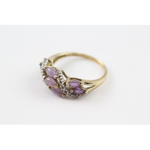 124 - A 9CT GOLD AMETHYST, LAVENDER JADE AND DIAMOND DRESS RING Weight: 2.9gms