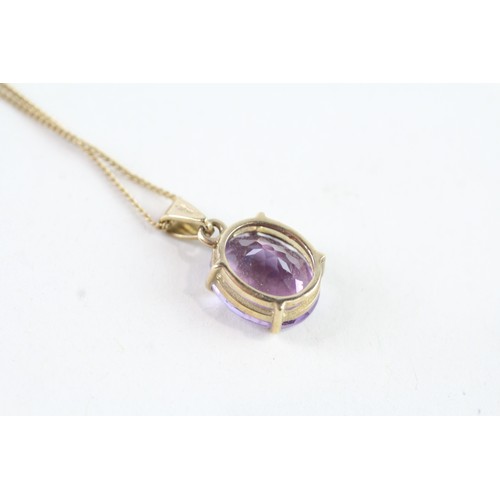 130 - A 9CT GOLD OVAL CUT AMETHYST PENDANT NECKLACE Weight: 3.3 gms