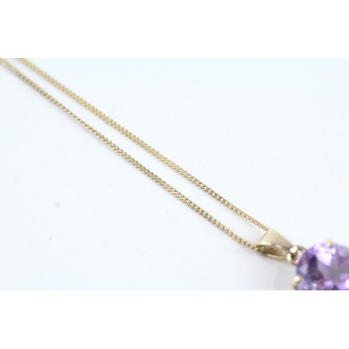 130 - A 9CT GOLD OVAL CUT AMETHYST PENDANT NECKLACE Weight: 3.3 gms