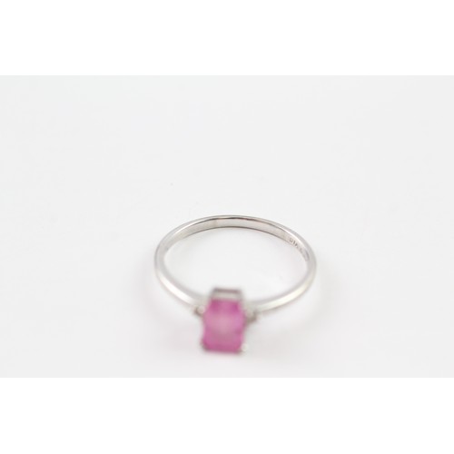 146 - A 9CT WHITE GOLD DIAMOND ACCENTED PINK GEMSTONE SET DRESS RING Weight: 2.1gms